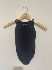 Bloch Girls Black High Neck Tank Leotard Lace Mesh Back Size 4-6