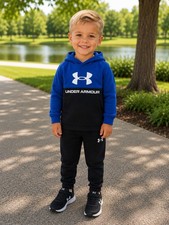 Under Armour Hooded Sweatshirt Jogger Pants Set Boys Size 4 Black Blue NWT