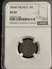 1864 P  Mexico 10 Centavos Imperial Maximilian Silver Coin NGC VF20
