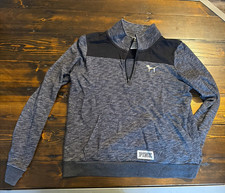 PINK Victoria s Secret Women s L Gray/Black Colorblock 1/4 Zip Fleece Logo