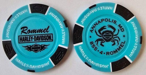 ROMMEL HARLEY-DAVIDSON Annapolis MD Lt Blue/Black Signature Poker Chip ...
