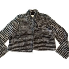 Halston Heritage Black Grey Rabbit Fur Reversible Jacket Women's Small S