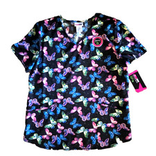 Butterfly Print Stretch Scrubstar Scrub Top Shirt Size Large NEW