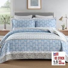 Cotton Quilts Queen Size, Blue Comforter Queen 90"x98" 01-3 Blue/Grey/White