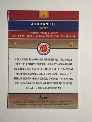 2024 Topps Cromo McDonald’s Jordan Lee Azul Lava/75 Texas - Imagen 2 de 2