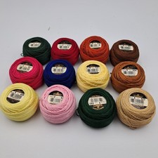 Lot of 12 DMC Perle Cotton Thread Balls, Size 8 Assorted Colors