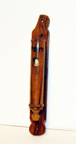 MEZUZAH 1920 Palestine Olive wood scroll Jewish Judauca Judaism Jew religion