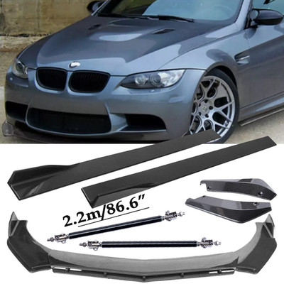 For BMW E90 E92 E93 Carbon Fiber Front Bumper Lip Splitters+Side Skirt Strut+