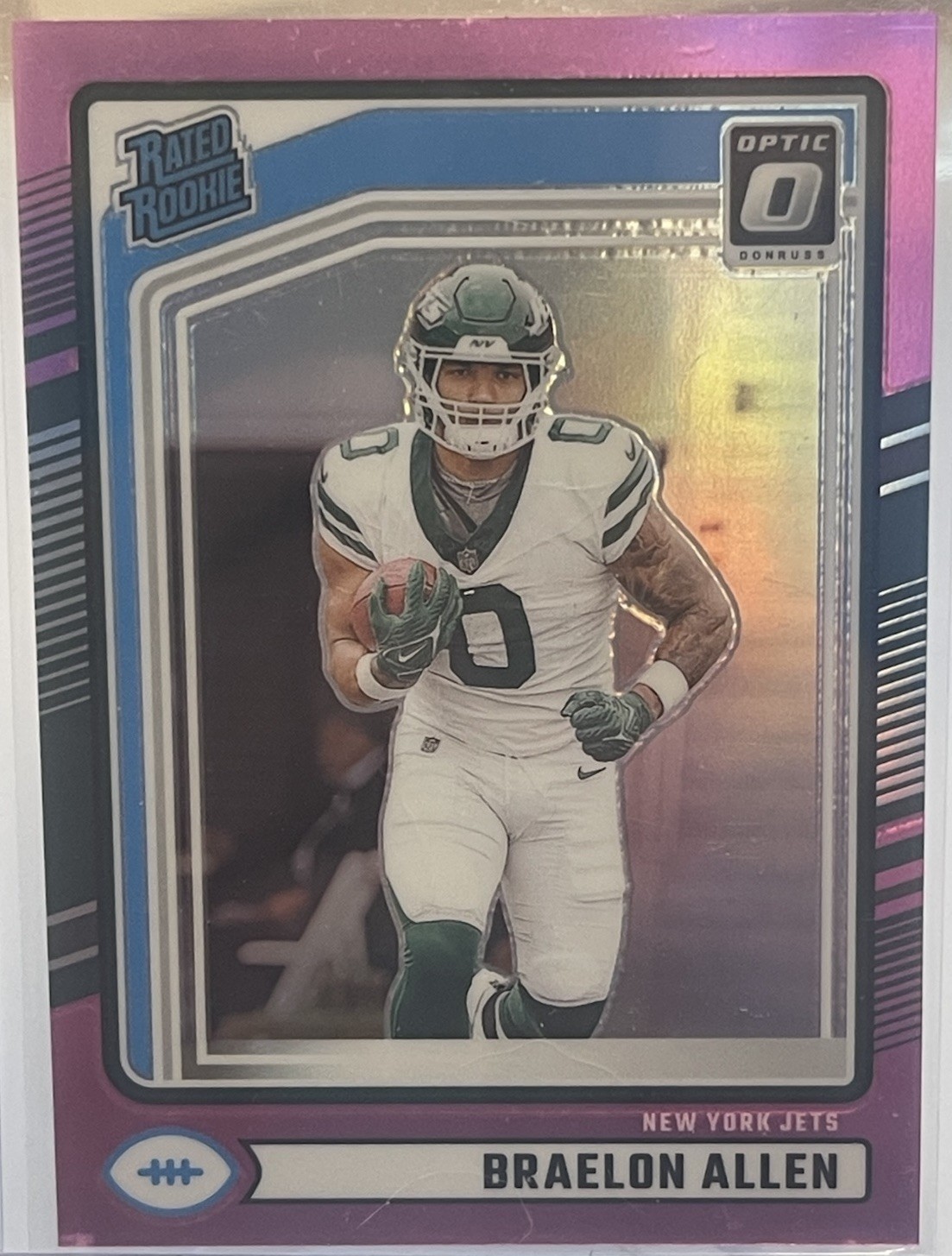 2024 Panini Donruss - Rated Rookie Braelon Allen #306 Optic Preview Pink JETS