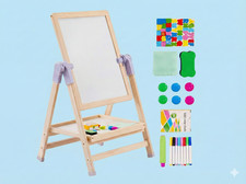 2-in-1 Kids Art Easel  Learning Desk Wooden Double Sided Whiteboard Chalkboard