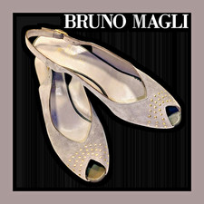 Vintage BRUNO MAGLI Beige Suede SLINGBACK PUMP Peep Toe WOMEN'S SHOES 6.5 AA