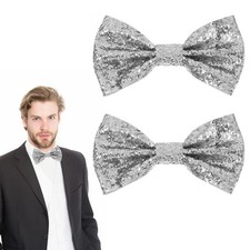 2Pcs Bow Tie for Men, Men's Pre-Tied Gold Bow Ties Glitter Sequin Tux Bowtie Adj