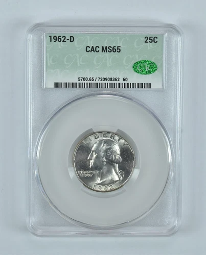 1962-D Washington Quarter MS65 CAC CACg