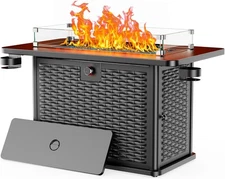 43 Inch Propane Fire Pit Table, 60,000 BTU Gas Fire Pit with Premium Glass Rocks