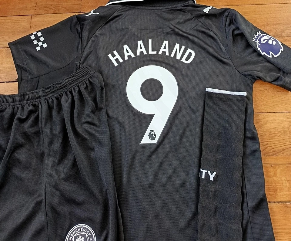 Maillot De Foot taille 12 ans Manchester City 2025/2026 HAALAND 9 noir away - Photo 2/4