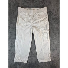 Chicos White Elastic Waist Crop Cargo Pants Size 2 US 12 Capri Zipper Pocket