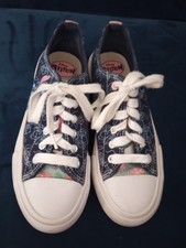 Disney Girls Stitch Shoes Blue Pink Fabric Tie Up White Rubber Toe Sneakers Sz 4