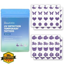UV Temporary Tattoos Stickers 80 Count Sunscreen Reminder 8 Patterns