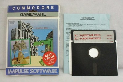 B.C.'s Quest for Tires & Grog's Revenge Commodore 64/128 Game 5.25'' Disk+Box