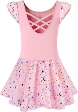 DANSHOW Ballet Leotards for Girls Dance Skirted Leotard 4-5T, Pink Rainbow