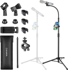 Dual Use Tripod Microphone Stand with Phone Holder Gooseneck Floor Mic