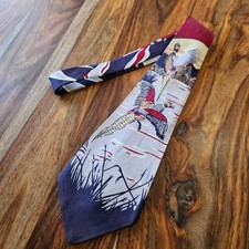 Vintage BRENT 1940s 1950s Mens Neck Tie Rayon Wide Pheasant Hunting FLAW 
