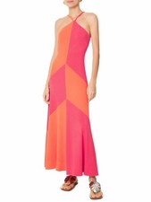 FARM RIO COLOR BLOCK PATH-WORK LONG DRESS UK 10 EU 38 pink & orange