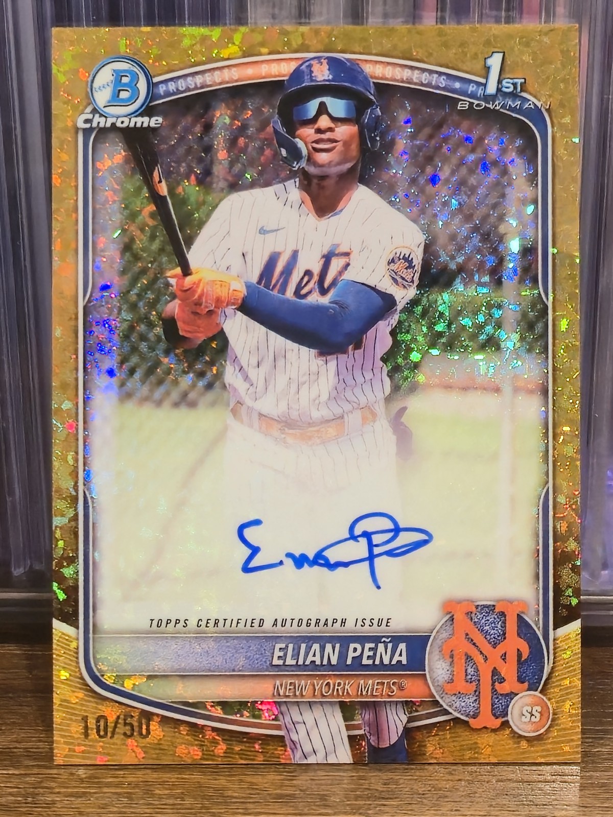2025 Bowman Chrome Elian Pena Gold Mini Diamonds 1st Auto /50 NY METS🔥🔥