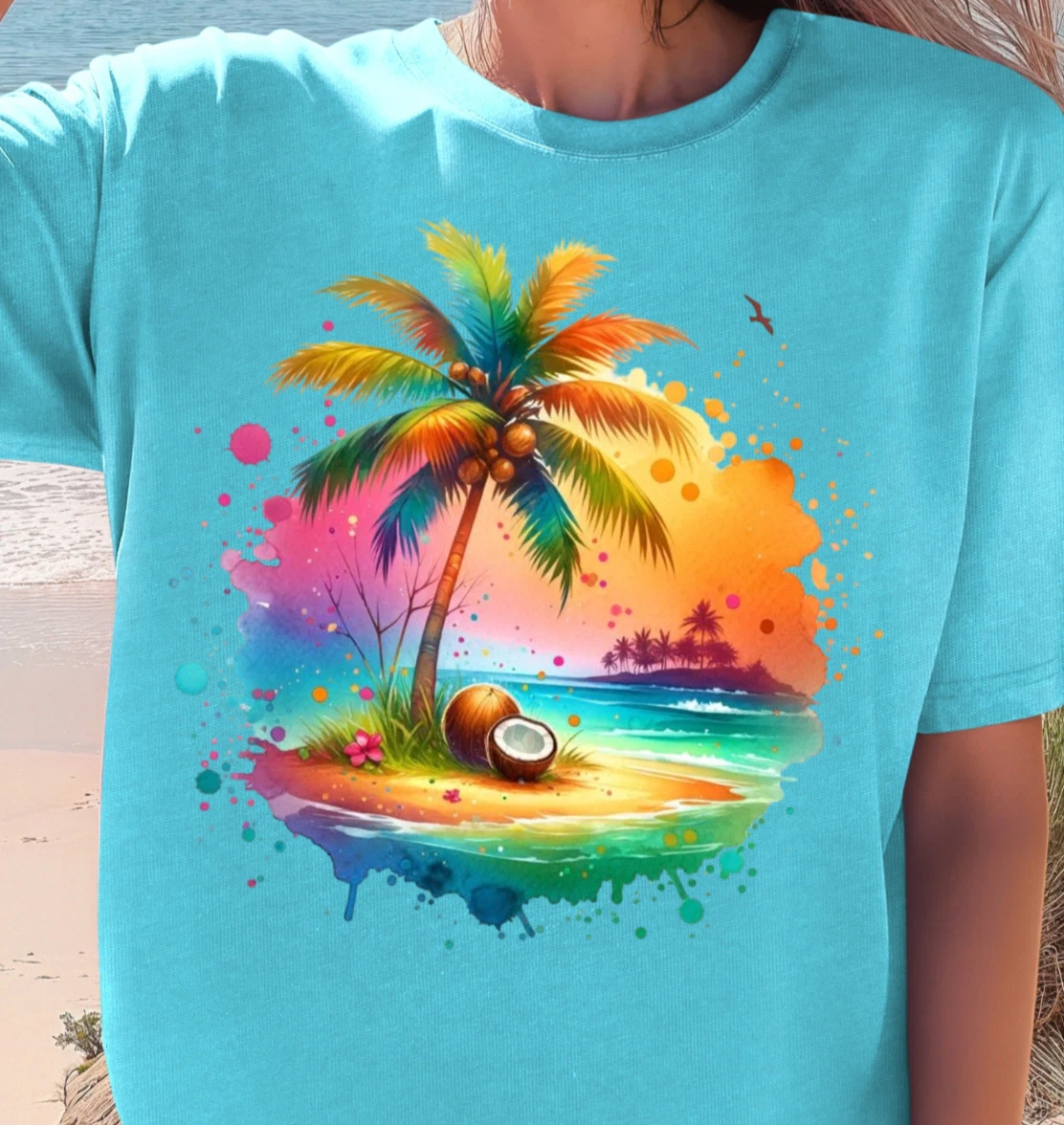 Tropical Palm Sunset T-shirt | Colorful Beach Island Tee, Summerwear