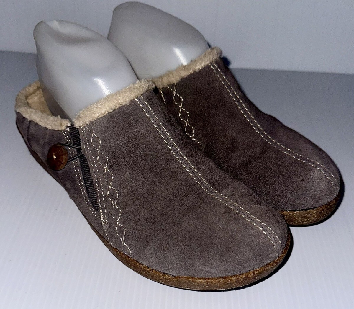 EARTH ORIGINS Grey Johanna Suede Fleece Lined Mule Clog Slipper