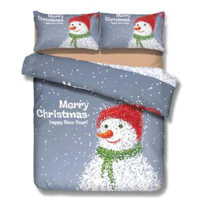 3D Snowman Cartoon Pattern Grey Quilt Cover Set Bedding Sets Pillowcases 64