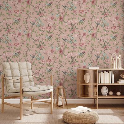 Floral Trails Eleanor Tapete Vögel Blätter Blüten Fine Decor FD43445 Rosa