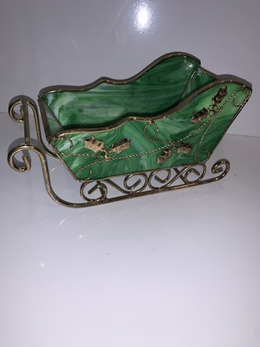 Vintage Sleigh Centerpiece Gold Metal Wire & Poinsettia Design Ornate Tabletop - Picture 3 of 5