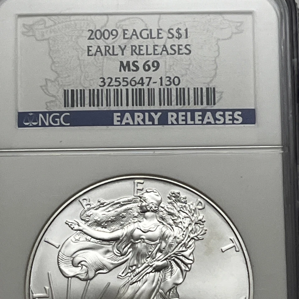 2009 AMERICAN SILVER EAGLE $1 MS69 EARLY RELEASE MS69 - 130 NGC - Image 3 of 4