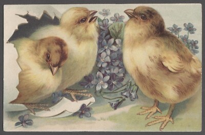 1900 Russisches Ostern Huhn großes Ei Blume geprägt Kunst Vintage Postkarte