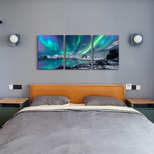 Arte de pared Aurora listo para colgar - Lienzo enmarcado de 3 piezas para elegancia de sala de estar - Imagen 9 de 10