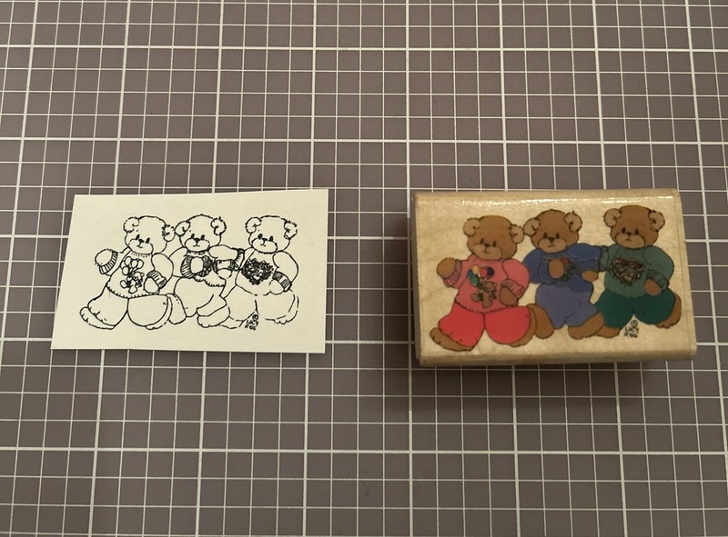 Rubber Stampede Lucy & Company Teddy Bear Three Joggers 032-D  Rubber Stamp Cute