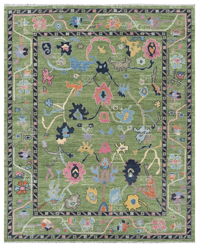 Green Oushak Hand Knotted 4x6, 5x8, 6x9, 8x10, 9x12, 10x14, 12x15 Wool Area Rug - Image 2 of 4