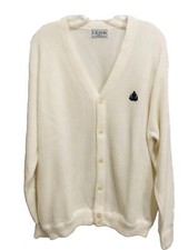 IZOD Crest Logo Cardigan Sweater Men's Size XL Cream Made in USA Vintage