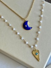 Himmlischer Mond Böser Blick Lagenlook Halskette Edelstein Perlenkette Türkischer Nazar Anhänger