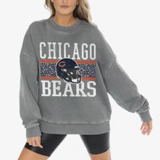 Chicago Bears NFL Women's Gray Vintage Wash Oversized Pullover Sweatshirt NWT