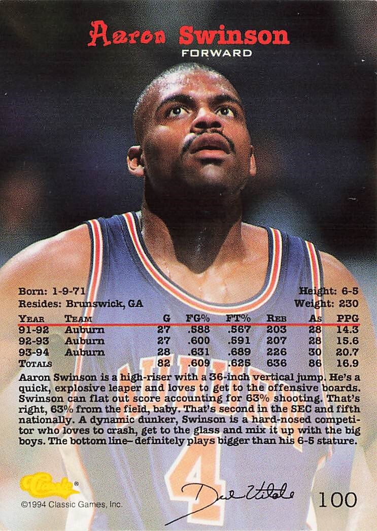 Aaron Swinson Classic 1993-94 Basketball Card #100 | eBay