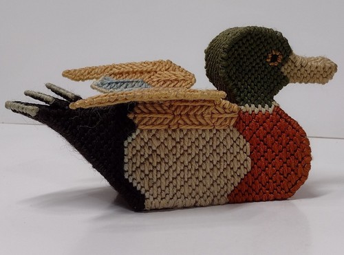 3D Needlepoint Mallard Duck Container Basket Hand Made VTG Country Cabin Cottage