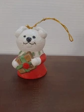 Jasco Christmas Bell Ornament, Lil' Chimers, Rabbit In Red With Gift Porcelain