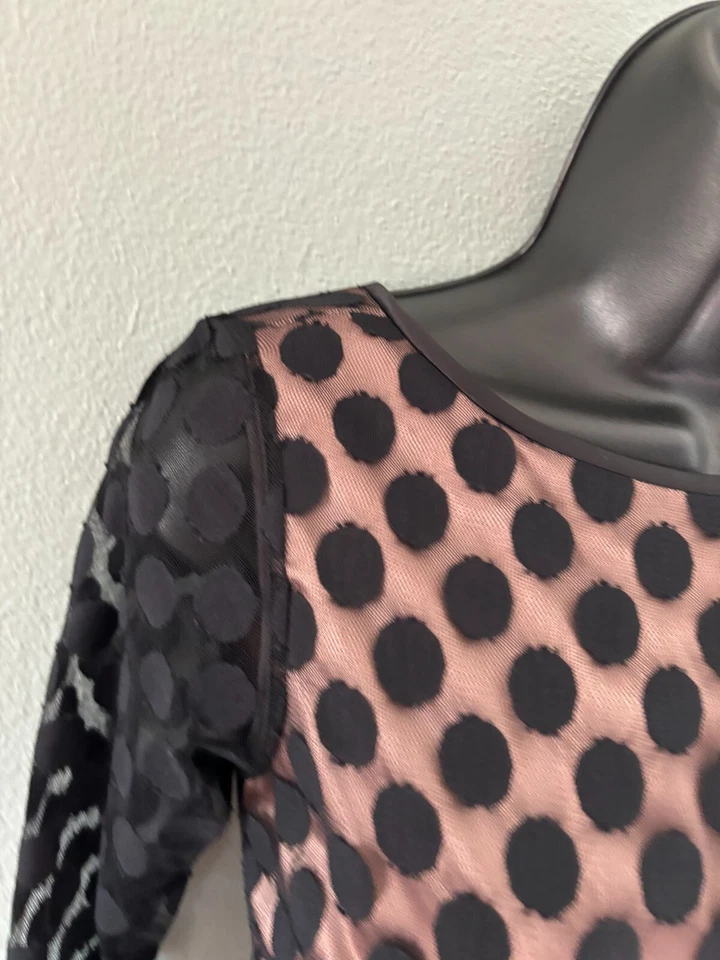 Vestido Eliza J Mujer Pequeño Negro Lunares Transparente Manga 3/4 Ajuste y Acampanado Forrado 0P Foto 2 de 4