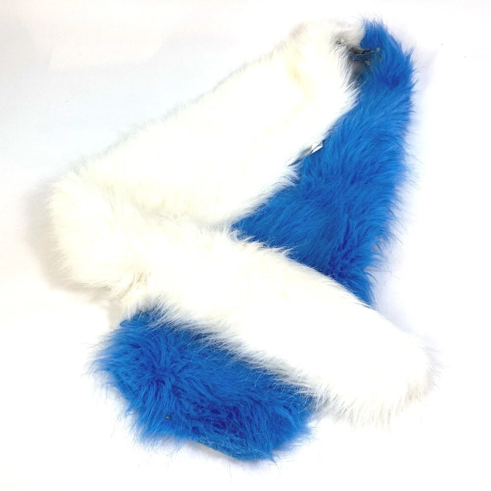 PRADA P7469 Fur Stole/Shawl Bicolor Tippet Scarf Faux fur Blue x White