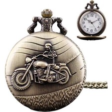Pocket Watch Motorcycle Skeleton Biker Steampunk Chain Quartz Analog Retro Gift