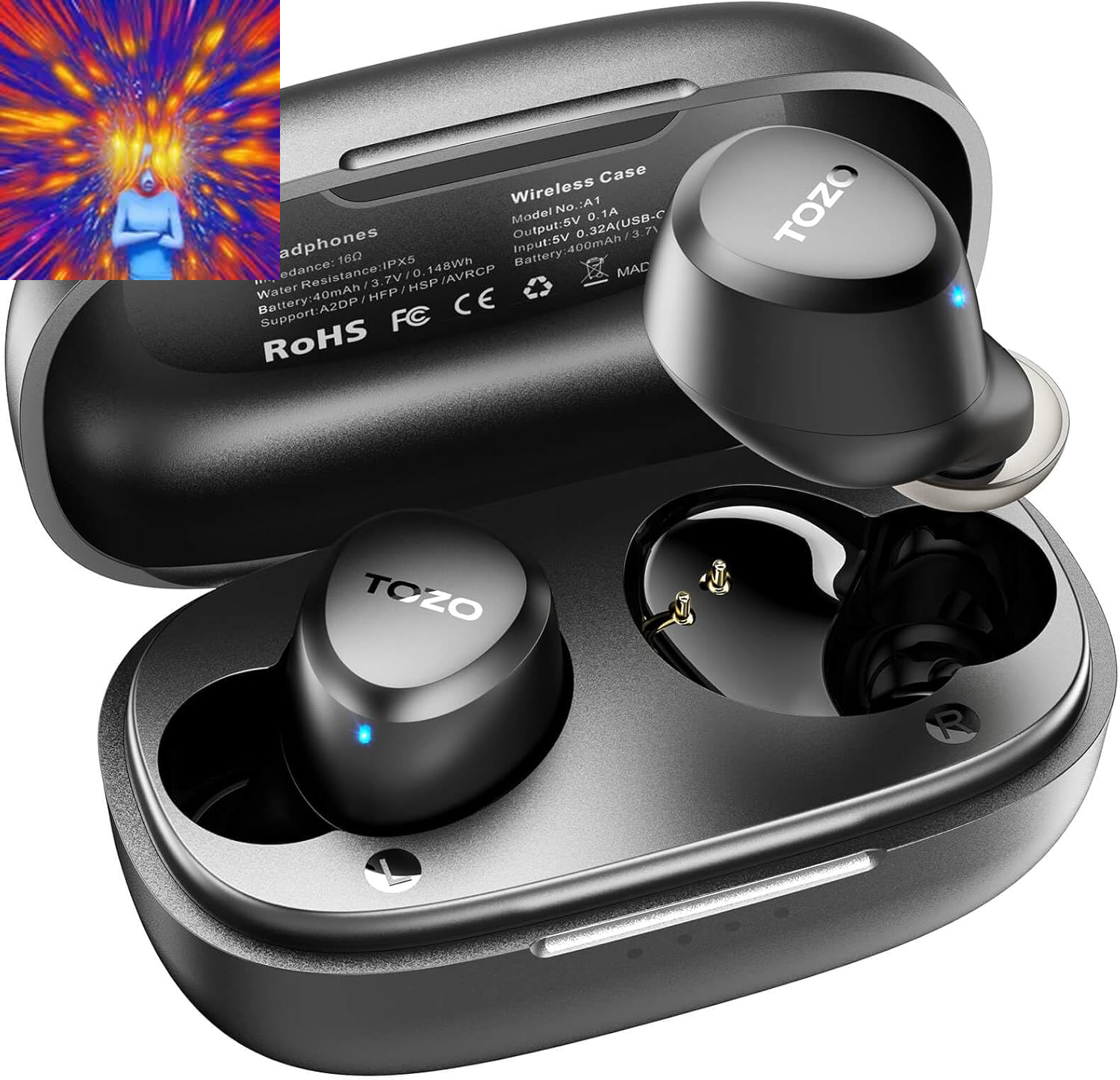 A1 Wireless Earbuds Bluetooth 5.3 Light-Weight in Ear IPX5 Waterproof Headphones