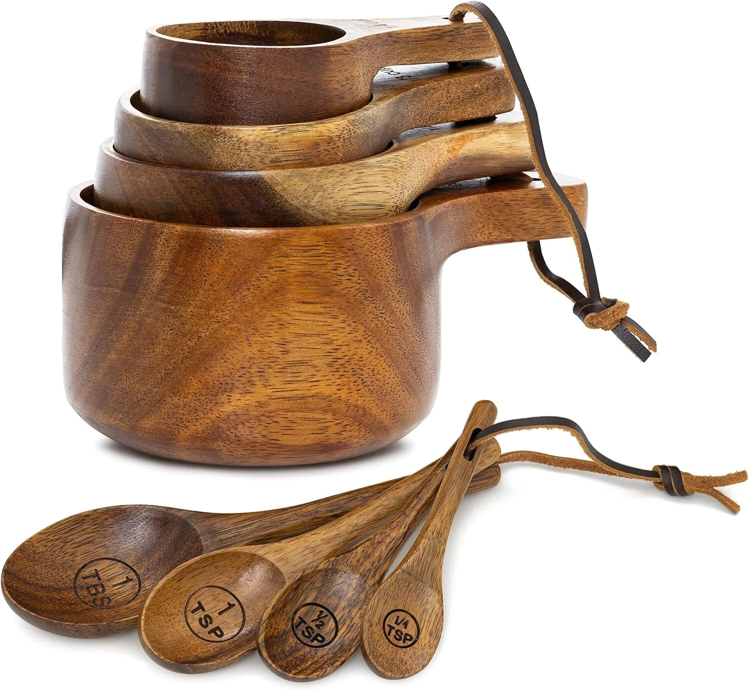 Covie Kitchen Wooden Measuring Cups and Spoons Set - Wood Measuring Cups,
