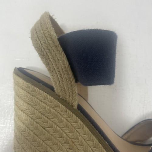 Merona Espadrille Wedge Sandals Shoes Women 7.5 Navy Blue Straps Straw Woven Tan - Picture 8 of 24